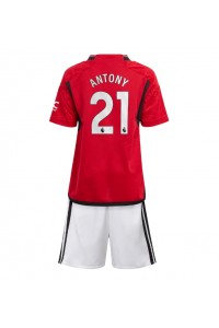 Manchester United Antony #21 Jalkapallovaatteet Lasten Kotipeliasu 2023-24 Lyhythihainen (+ Lyhyet housut)
